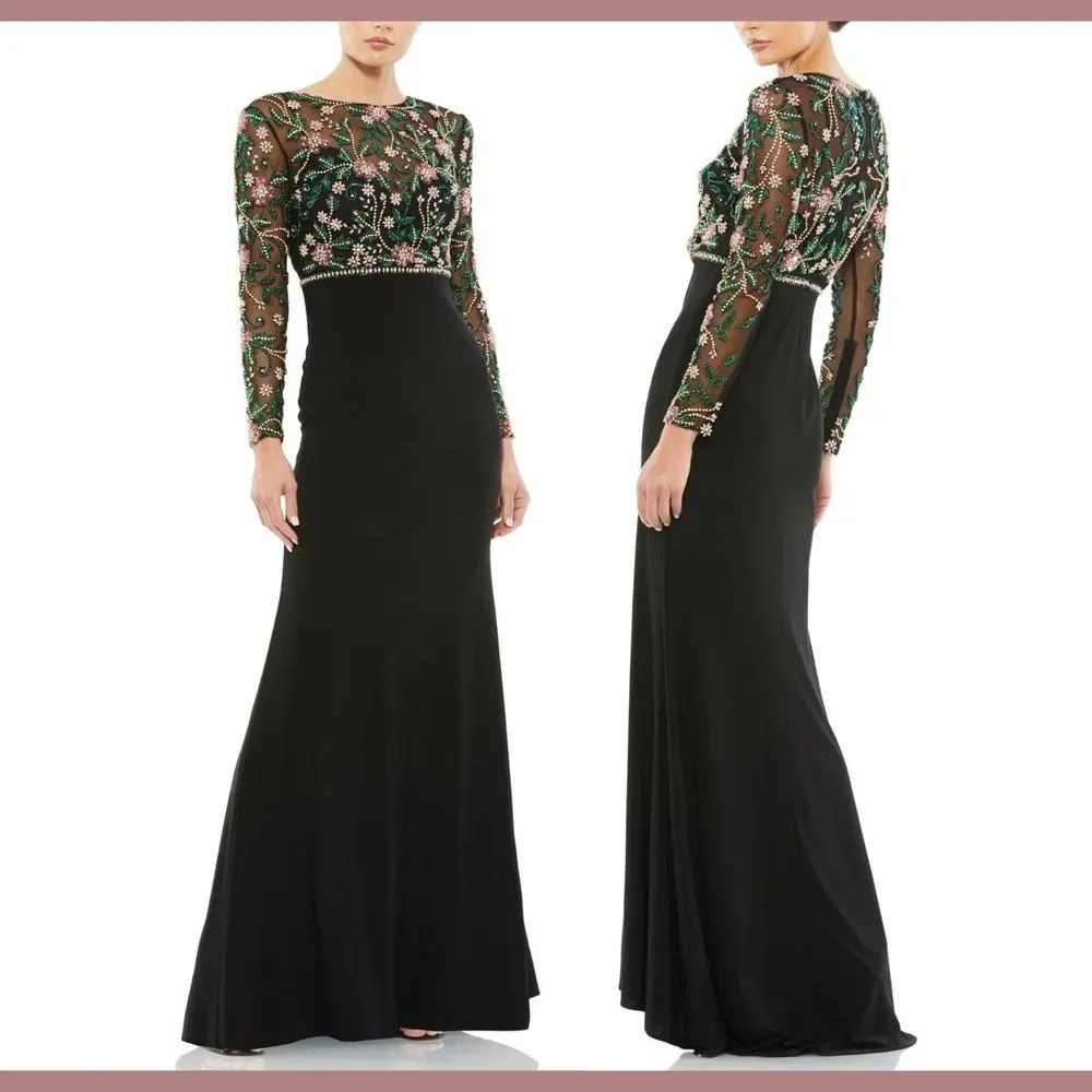 NWT $698 Mac Duggal [ 18 ]‎ Beaded Illusion High Neck Trumpet Gown Black #G1884 - Picture 2 of 16